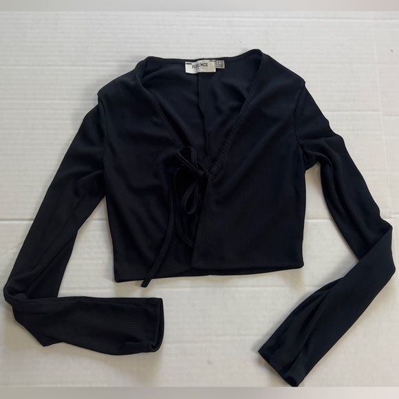 Flounce club black front tie open blouse - Picture 2 of 6